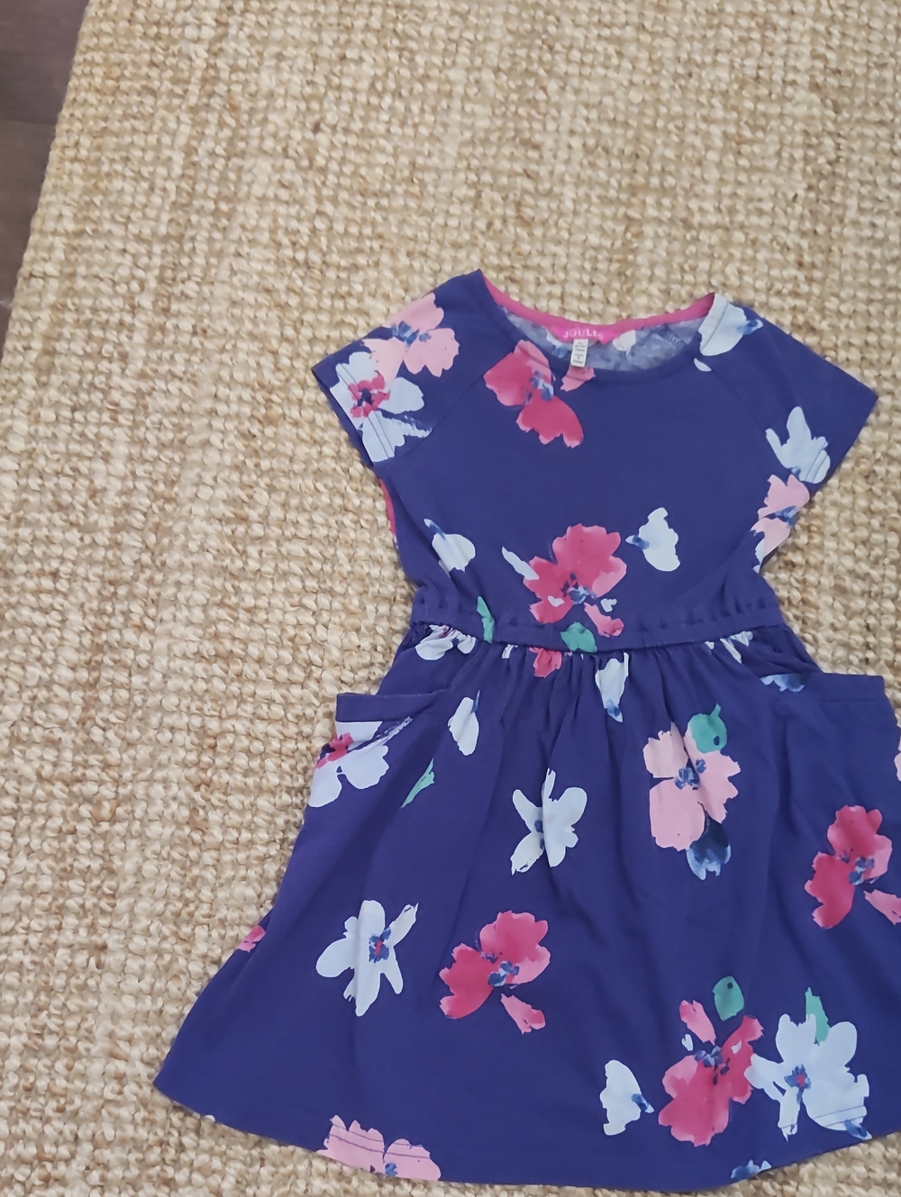 Joules Navy Blue Floral Casual Dress with Pink Accents